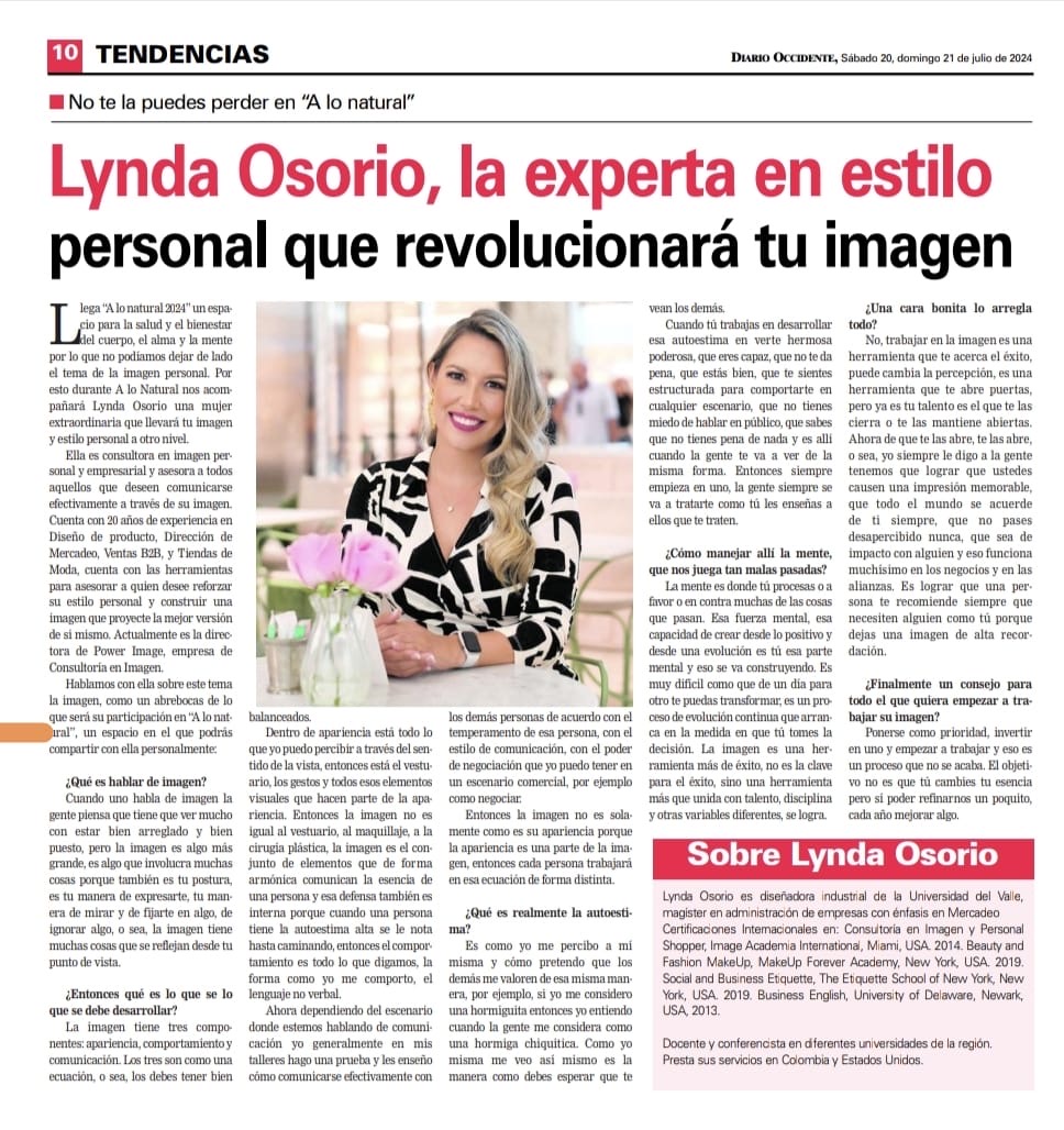 Diario Occidente 2024: Lynda Osorio, la experta en estilo personal